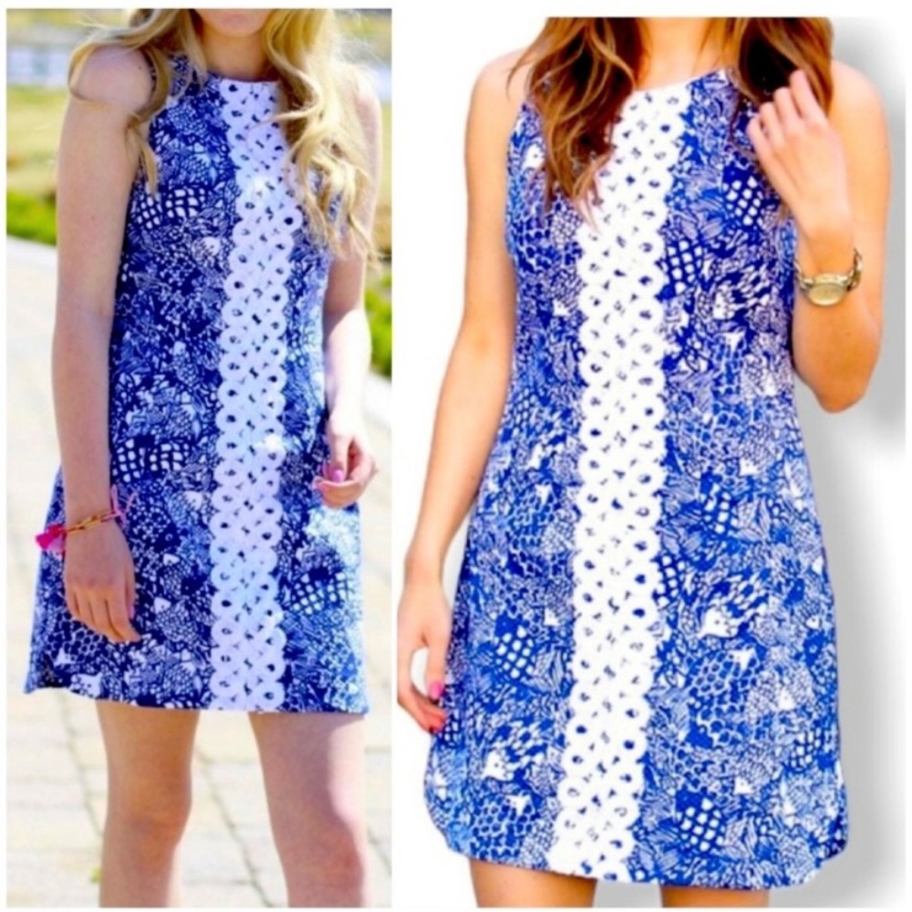 Lily Pulitzer Target Blue White Shift Dress Upstream Sunday Dress Christmas S4